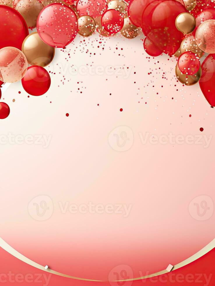 AI generated Portrait red balloon with confetti on the pink background AI Generative photo
