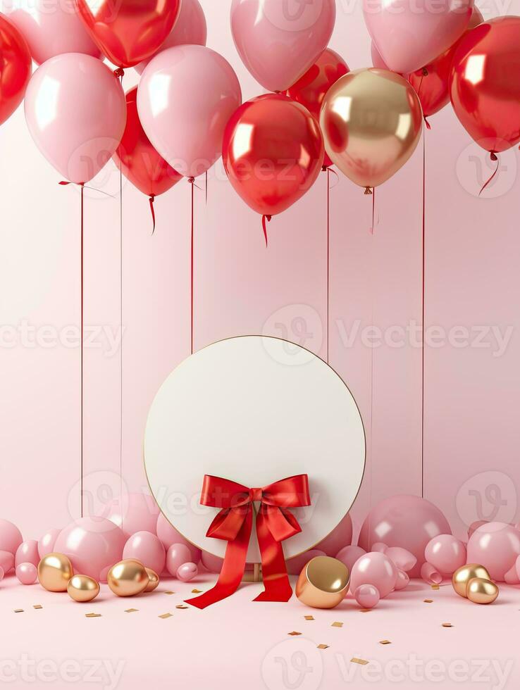 AI generated Portrait white circle rounded with ribbon and balloon AI Generative photo