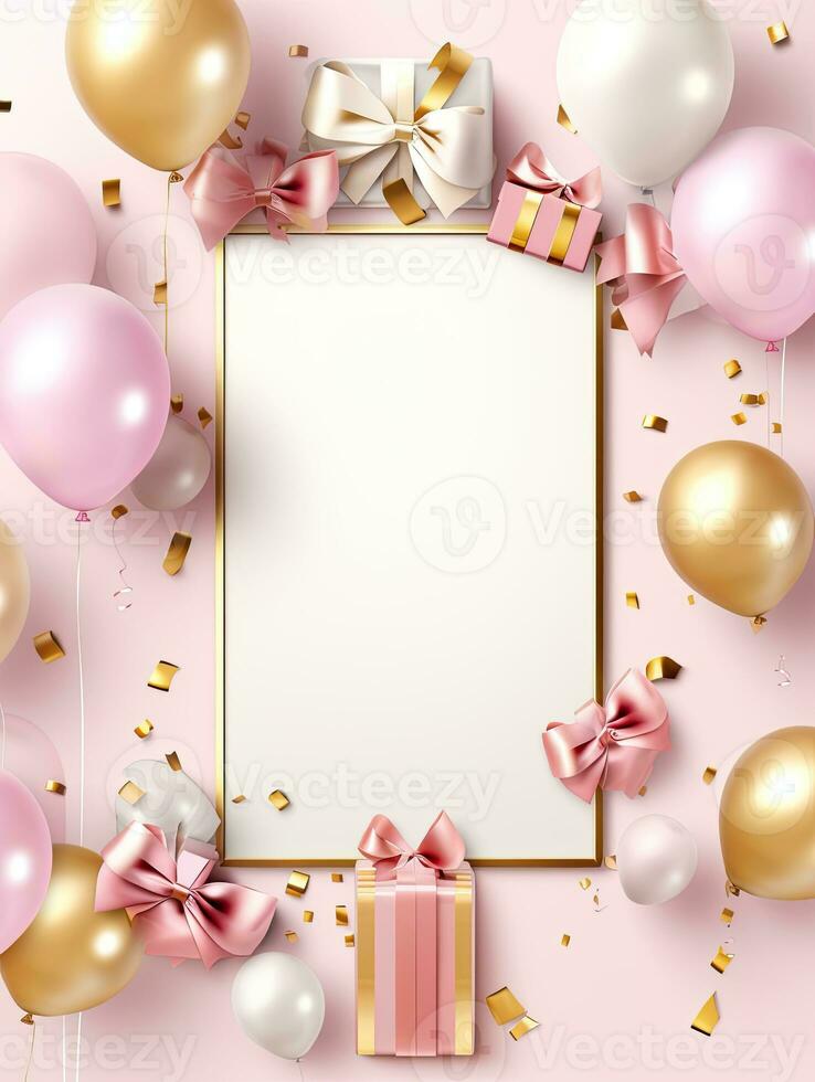 AI generated Portrait gift box with ribbon and balloon AI Generative photo