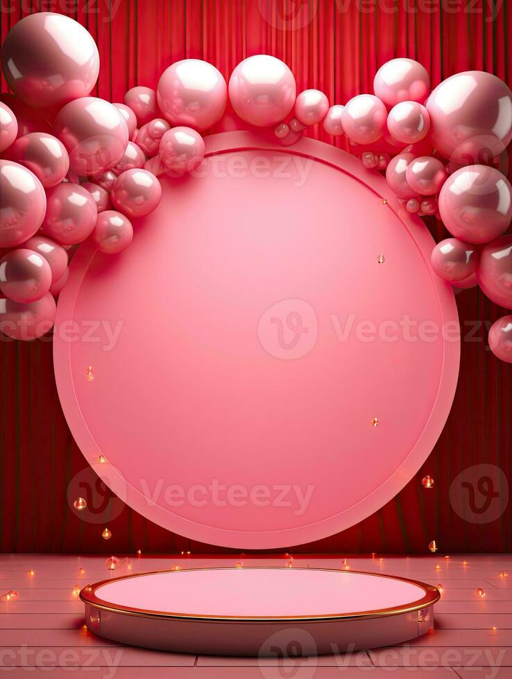 AI generated Pink circle rounded with pink balloon AI Generative photo
