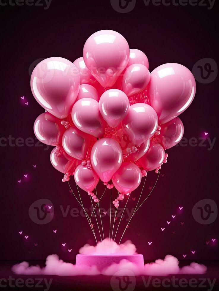 AI generated Portrait pink balloon on the black background AI Generative photo