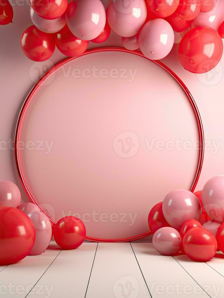 AI generated Circle rounded with balloon on the red background AI Generative photo
