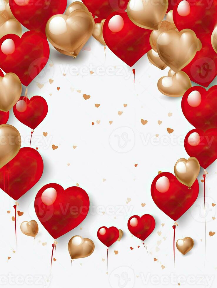 AI generated Portrait red gold heart balloon on the white background AI Generative photo
