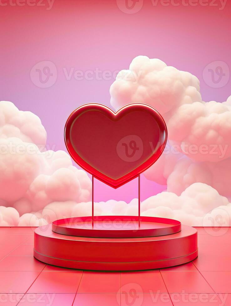AI generated red heart shape above the podium with cloud AI Generative photo