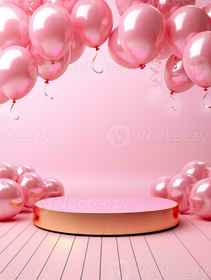 AI generated Luxury podium with pink balloon AI Generative photo