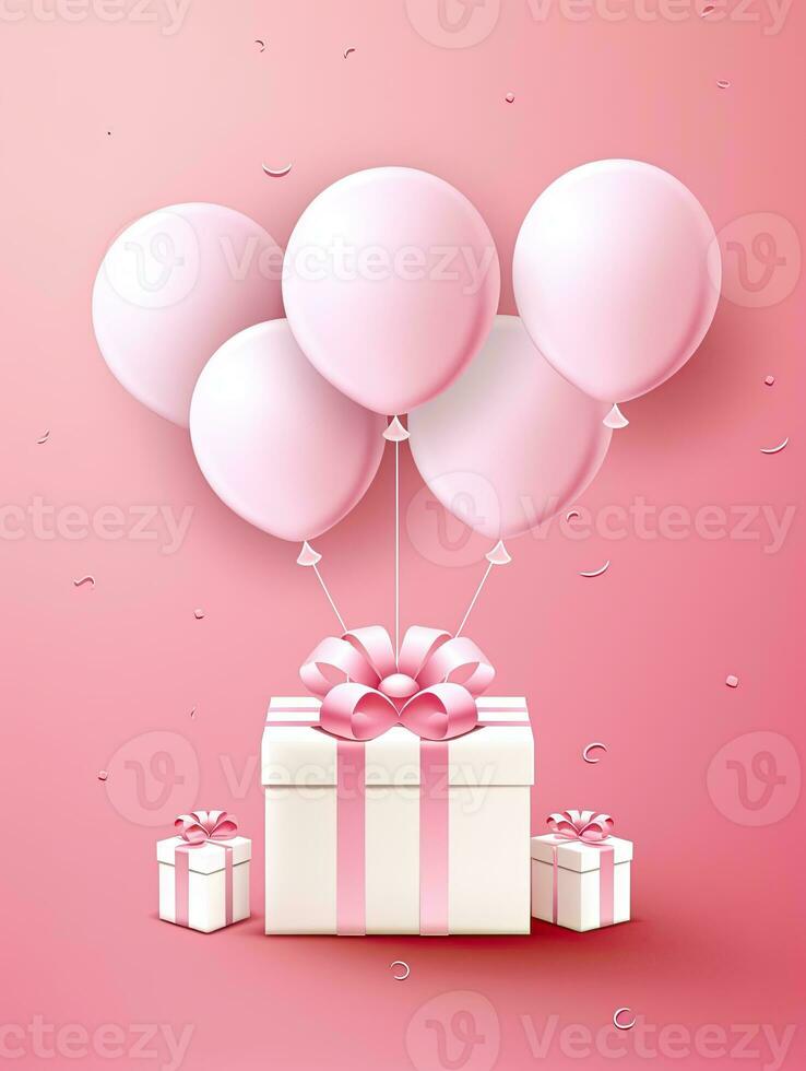 AI generated Portrait gift box with pink balloon AI Generative photo