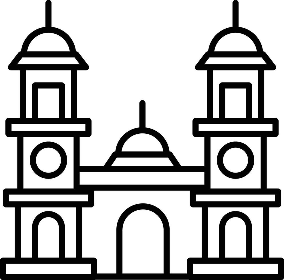 Double clock tower Outline vector illustration icon