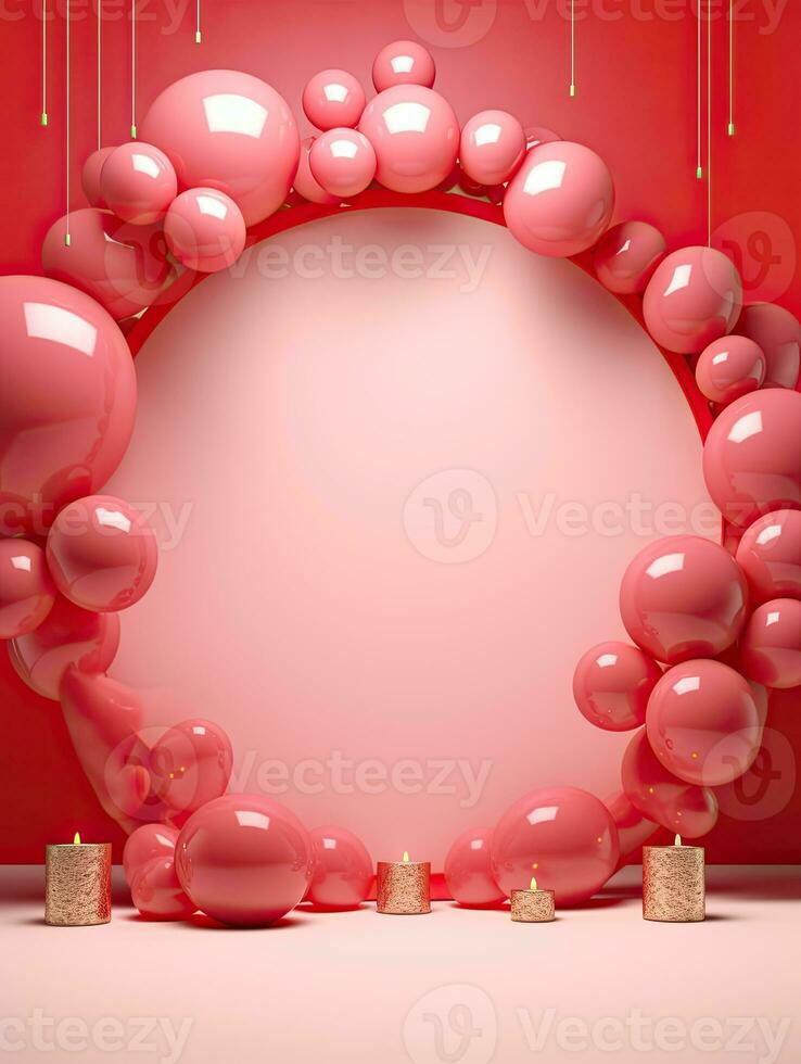 AI generated Pink circle rounded with balloon AI Generative photo