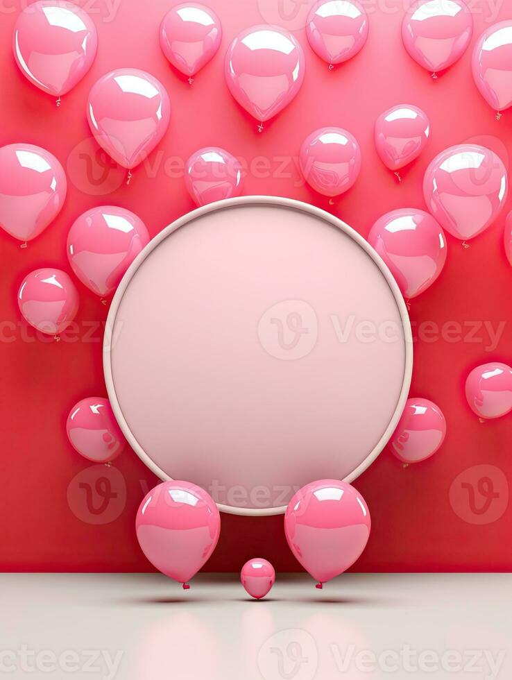 AI generated White circle rounded with red pink heart balloon AI Generative photo