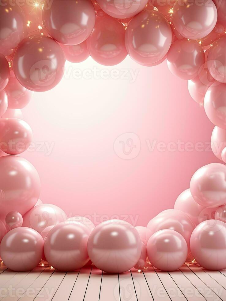 AI generated Portrait pink balloon on the wood stand AI Generative photo