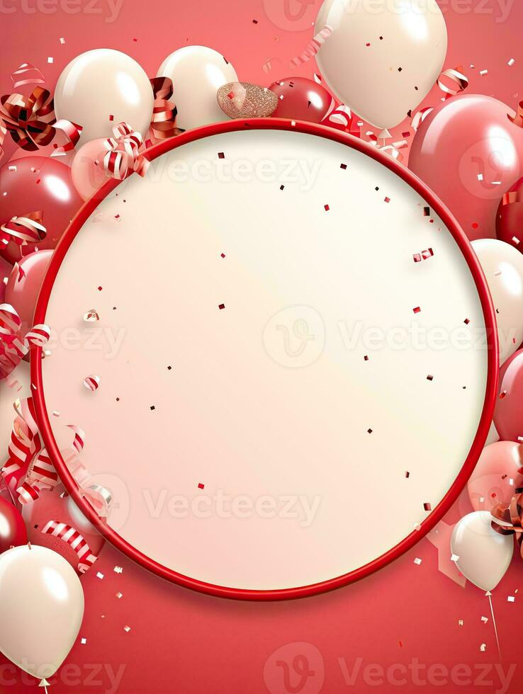 AI generated Circle rounded with balloon on the red background AI Generative photo
