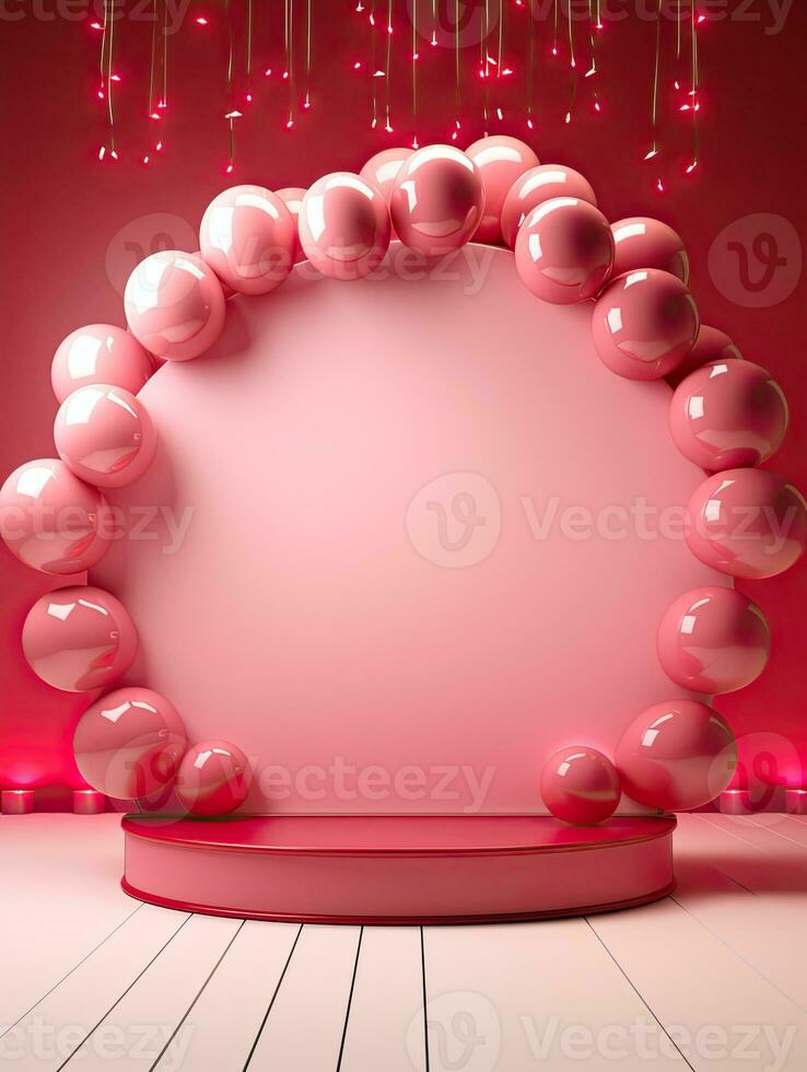 AI generated Pink circle rounded with balloon AI Generative photo