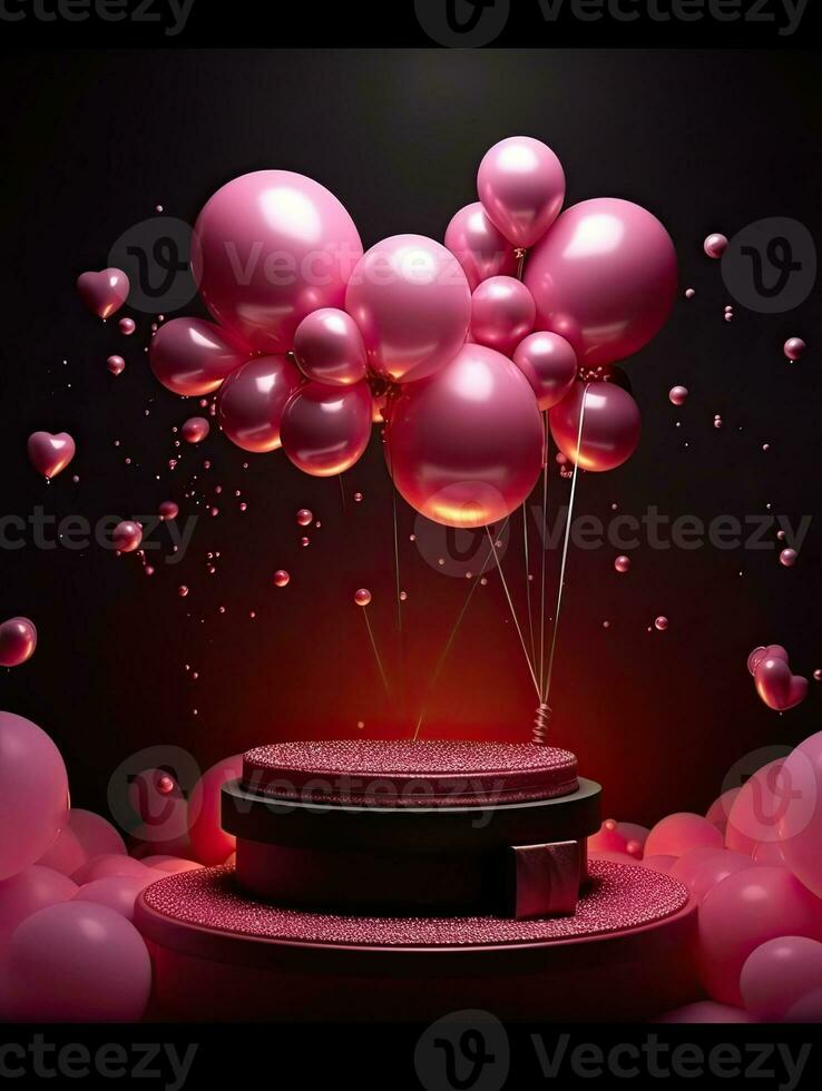 AI generated Portrait podium with pink balloon AI Generative photo