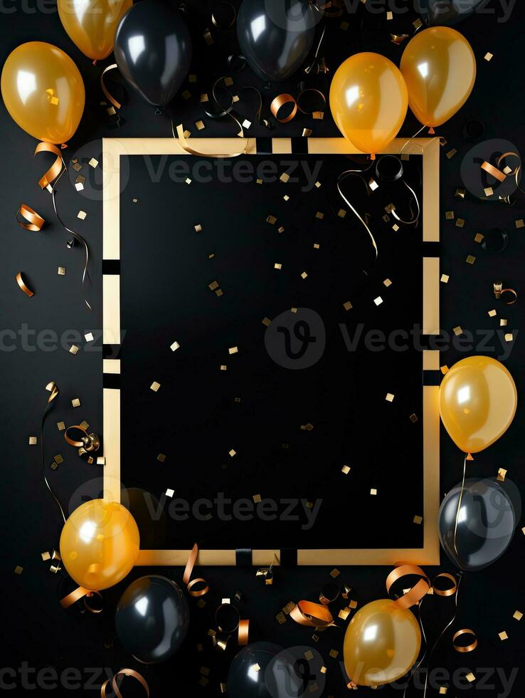 AI generated Gold frame with black gold balloon AI Generative photo