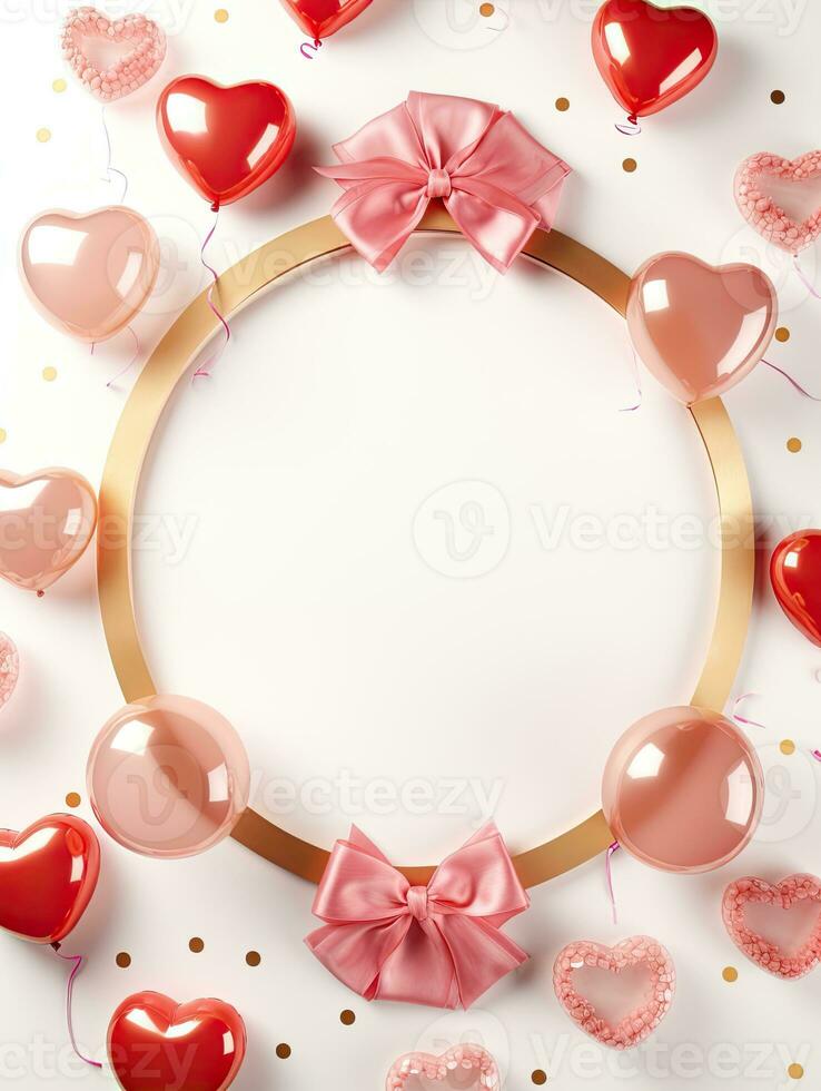 AI generated Gold circle rounded with heart balloon AI Generative photo