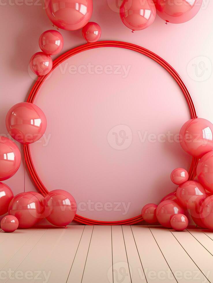 AI generated Pink circle rounded with balloon AI Generative photo