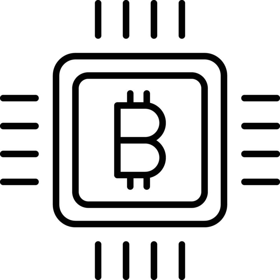 bitcoin chip Outline vector illustration icon