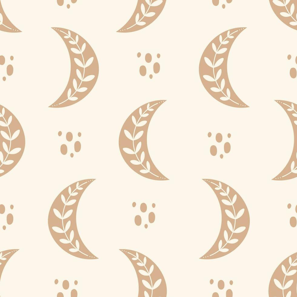 Celestial seamless pattern with crescent and branches vector