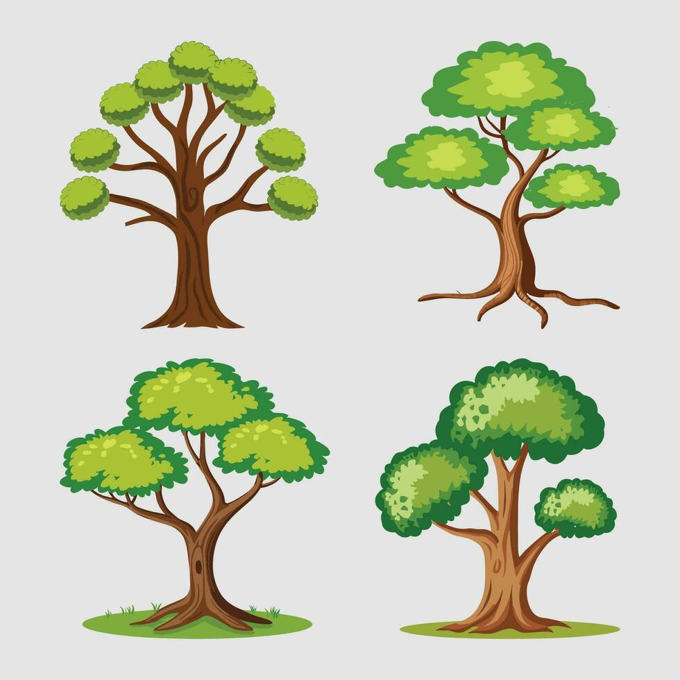 silueta árbol línea dibujo colocar, lado vista, conjunto de gráficos arboles elementos contorno símbolo para arquitectura y paisaje diseño dibujo. vector ilustración en carrera llenar en blanco. tropical