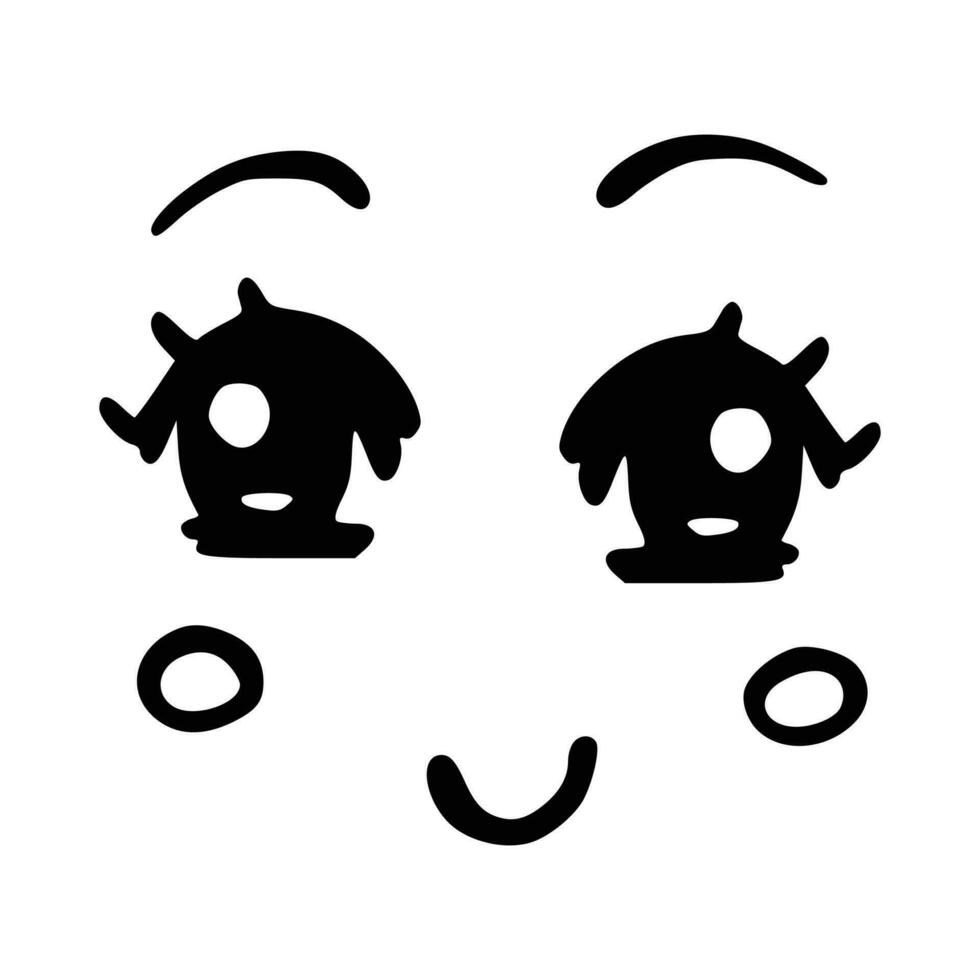 Kawaii's cute face. Manga-style eyes and mouth. Funny cartoon Japanese emoticon in different expressions, mega Big Set. Expression anime character and emoticon face illustration. Background. Print. vector