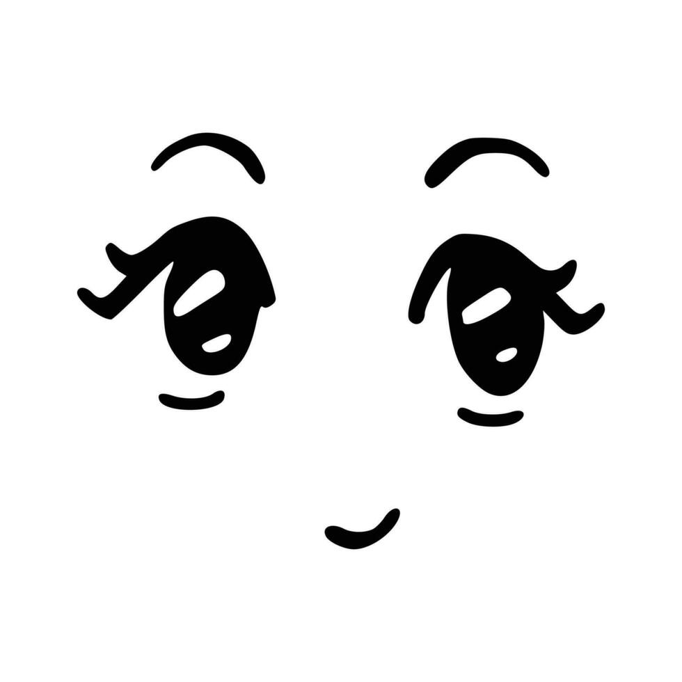 kawaii linda rostro. estilo manga ojos y boca. gracioso dibujos animados japonés emoticon en diferente expresiones, mega grande colocar. expresión anime personaje y emoticon cara ilustración. antecedentes. impresión. vector