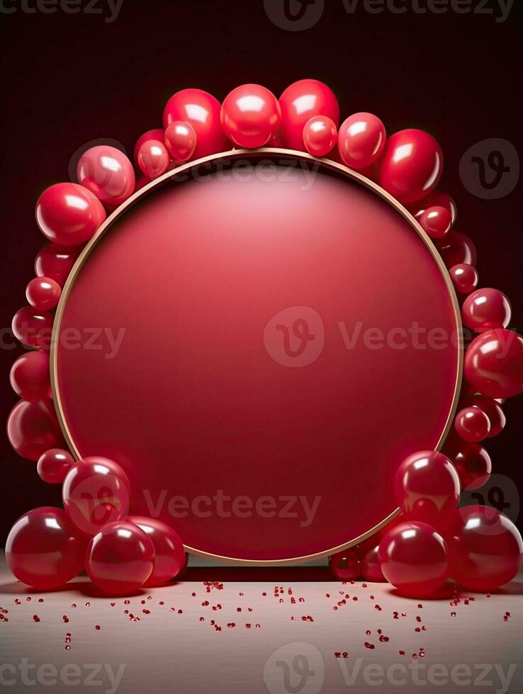 AI generated Red circle rounded with red balloon AI Generative photo