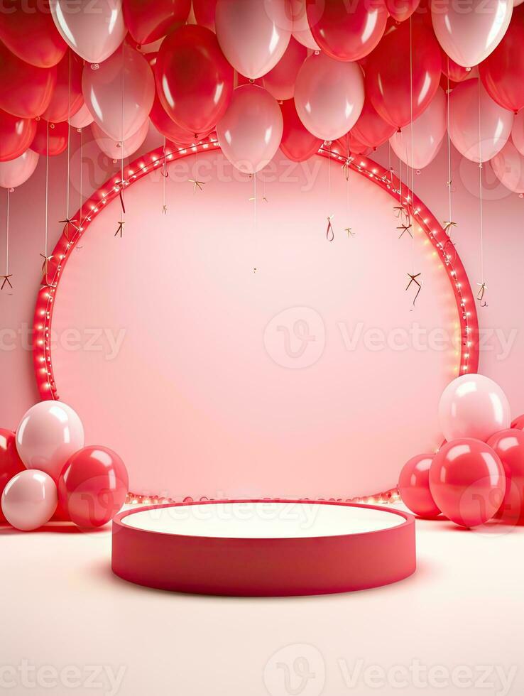AI generated Pink circle rounded with balloon AI Generative photo