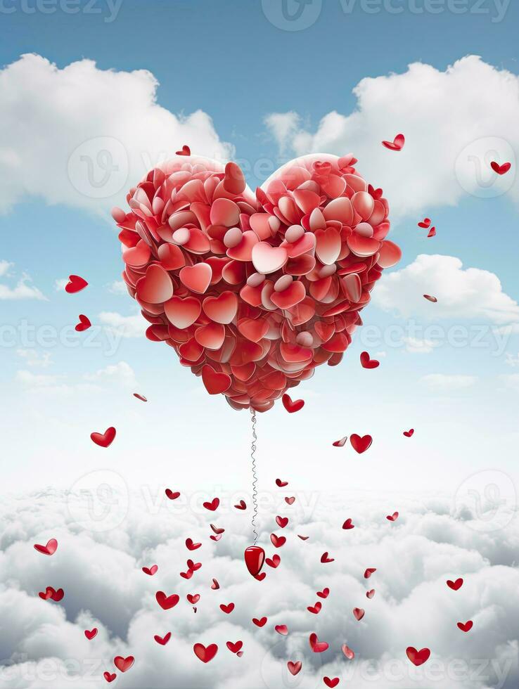 AI generated Red heart balloon on the sky background AI Generative photo