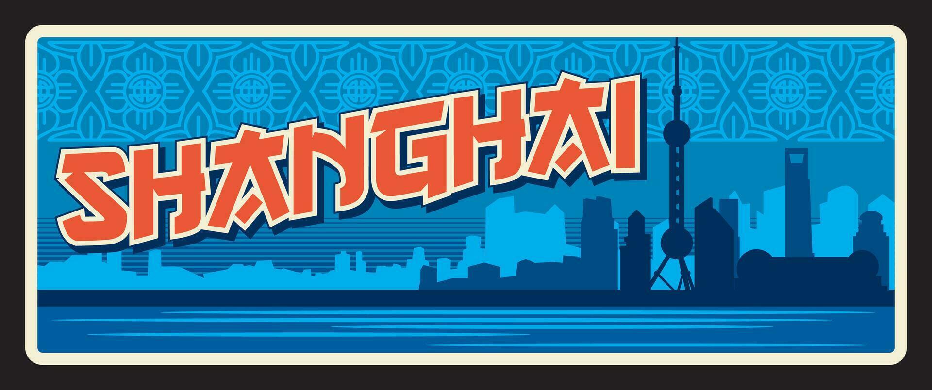 Shanghai city in China, Chinese travel sign vector