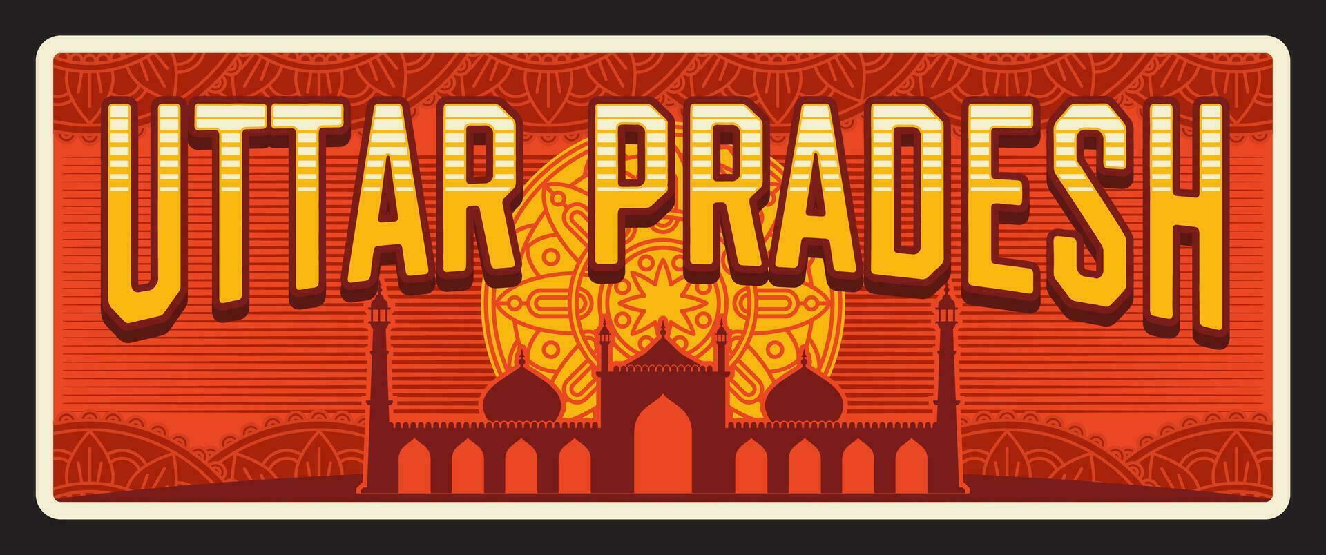 Uttar Pradesh Indian state retro travel plate vector