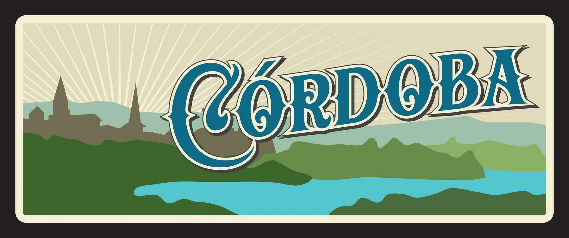Spain Cordoba spanish city retro travel plate vector