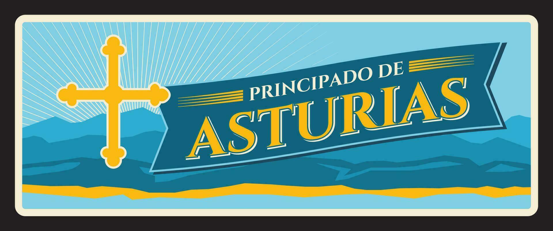 Spain Asturias spanish city retro travel plate vector