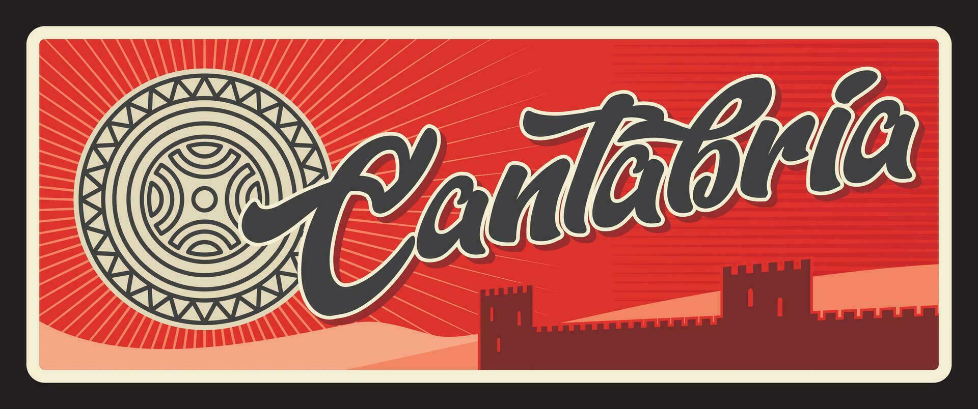 Cantabria Español provincia retro viaje plato vector