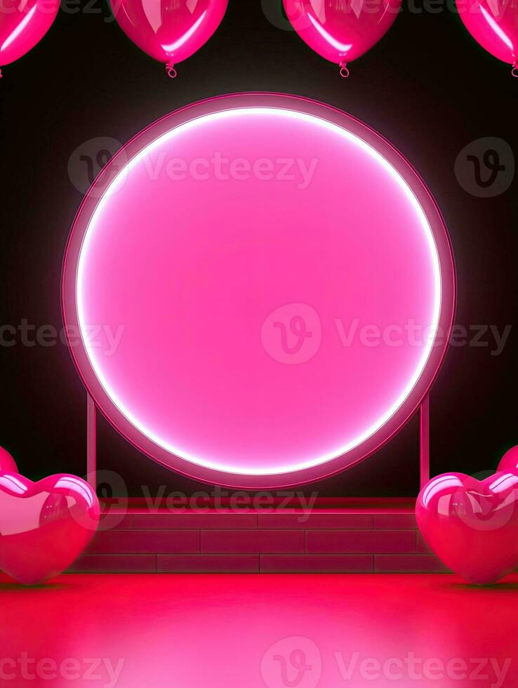 AI generated Portrait pink neon circle light on the black background AI Generative photo