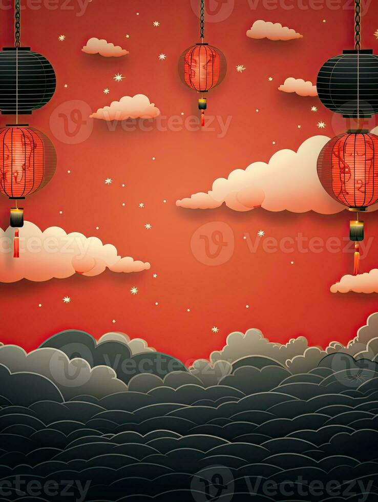 AI generated Chinese lantern with clouds AI Generative photo