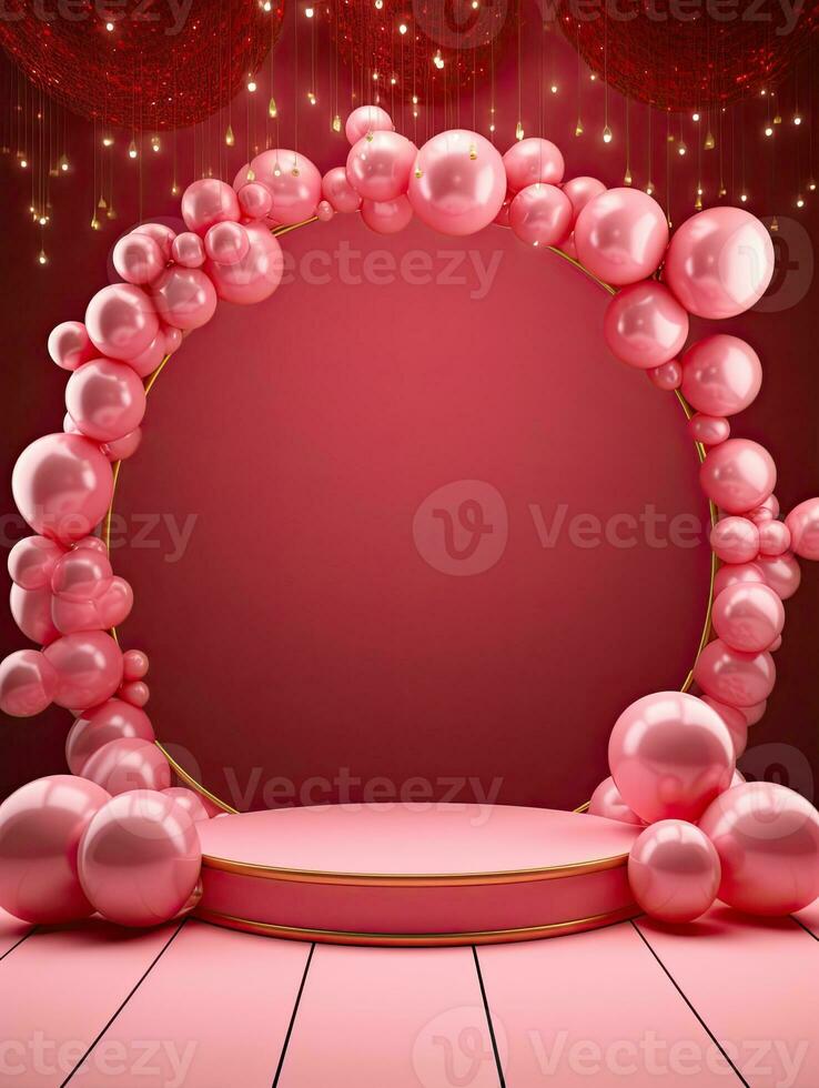 AI generated Pink podium with pink balloon AI Generative photo