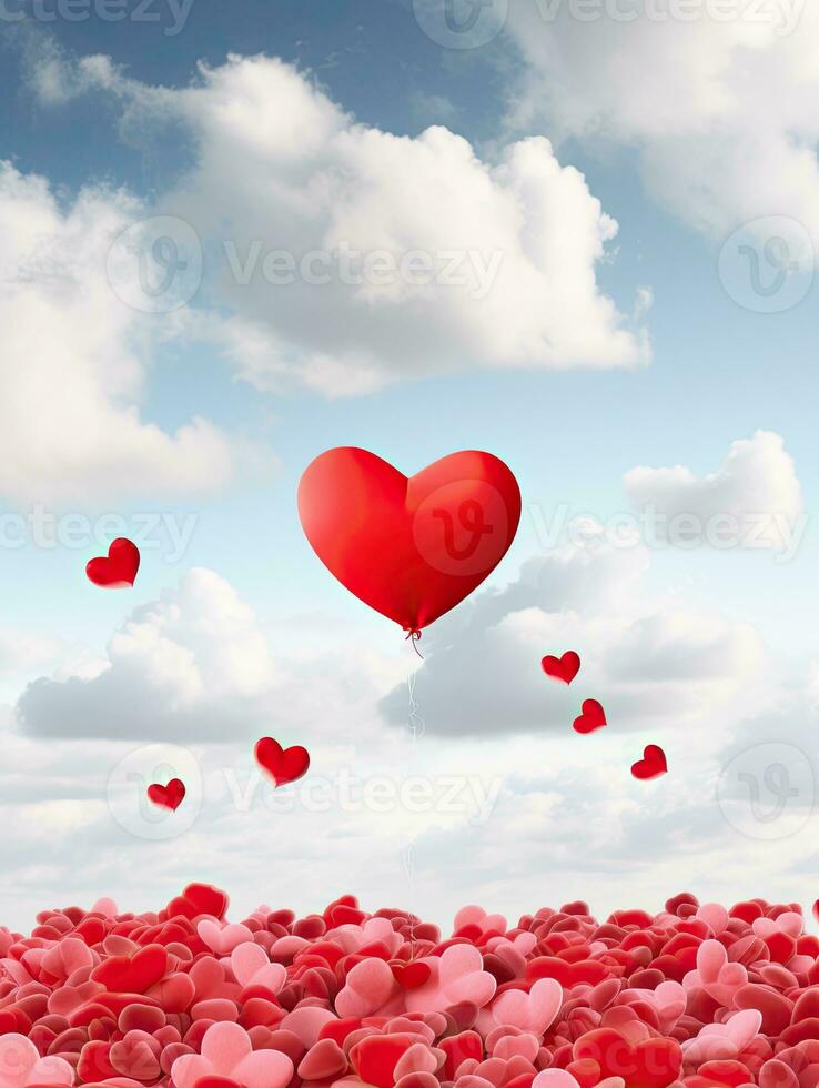 AI generated Red heart balloon on the sky background AI Generative photo