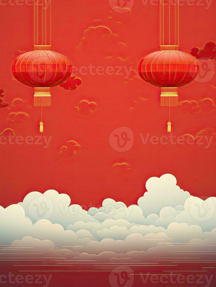 AI generated Red Chinese lantern on the clouds background AI Generative photo