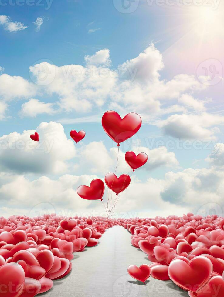 AI generated Red heart balloon on the sky background AI Generative photo