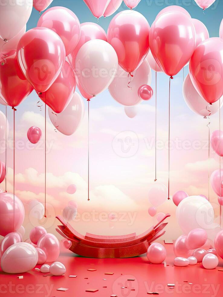 AI generated Portrait pink balloon on the sky background AI Generative photo