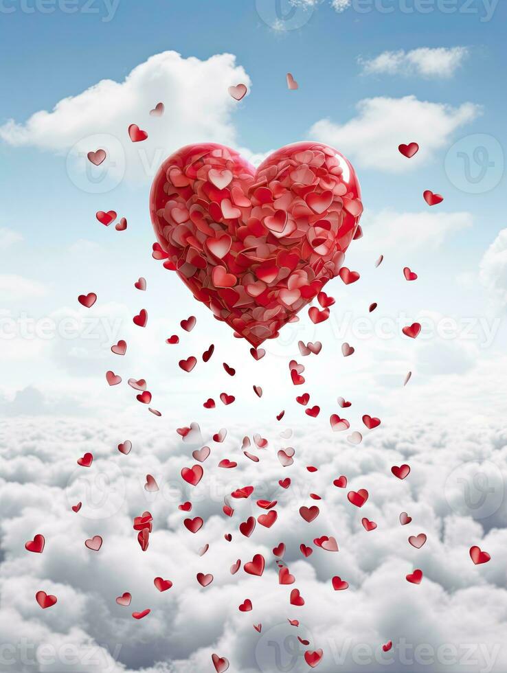 AI generated Red heart balloon on the sky background AI Generative photo