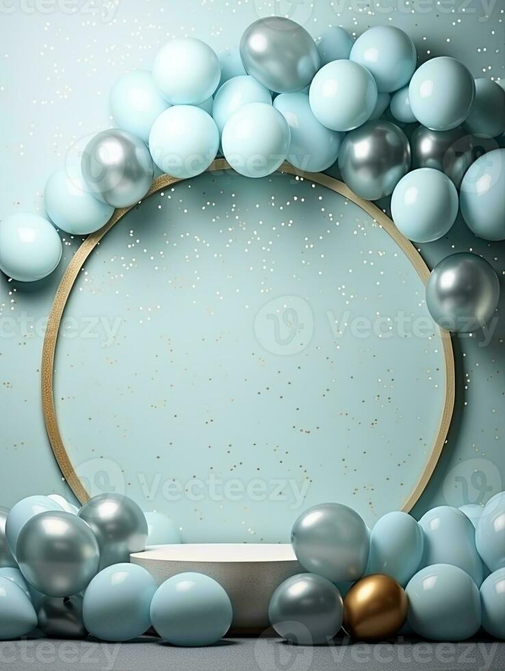 AI generated Circle gold with podium and blue background AI Generative photo