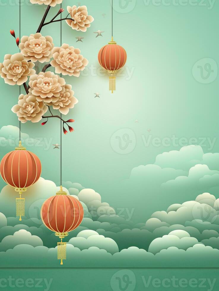 AI generated Chinese lantern with peony flower AI Generative photo