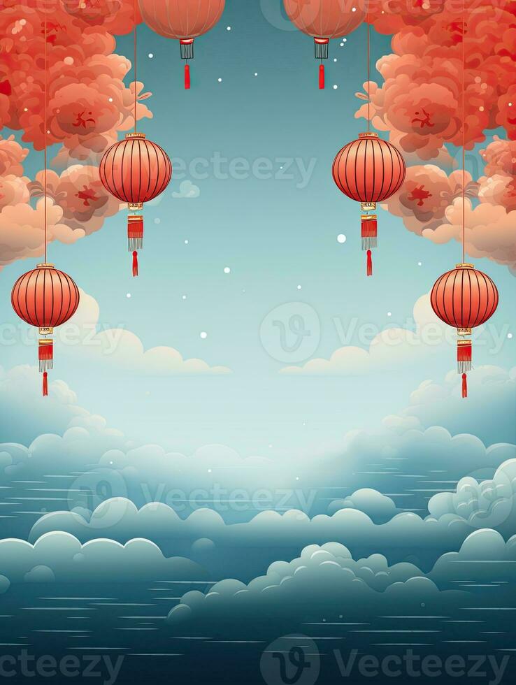 AI generated Red Chinese lantern with flower AI Generative photo