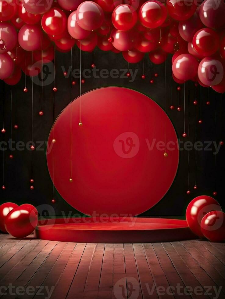 AI generated Red circle rounded with red balloon AI Generative photo