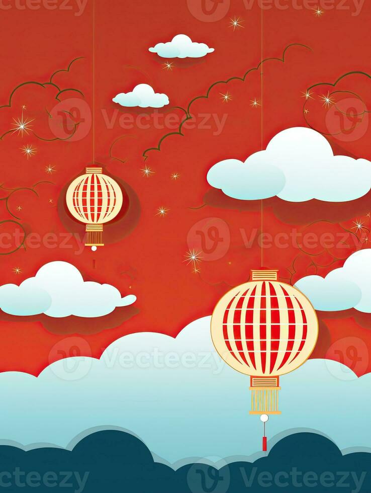 AI generated Portrait Chinese lantern with clouds AI Generative photo