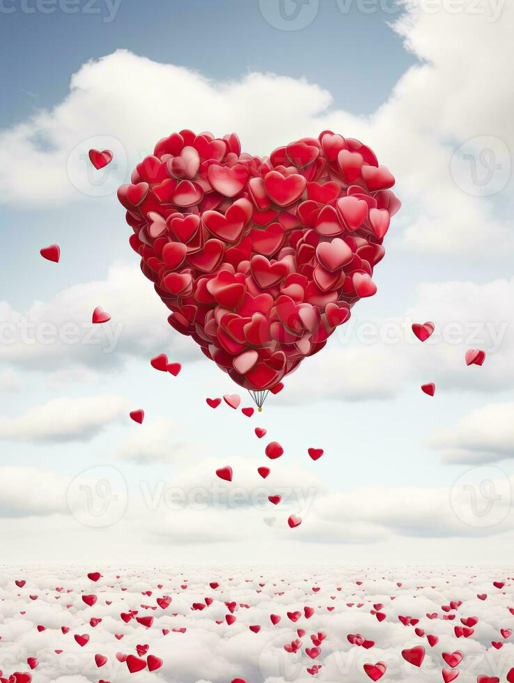 AI generated Red heart balloon on the sky background AI Generative photo
