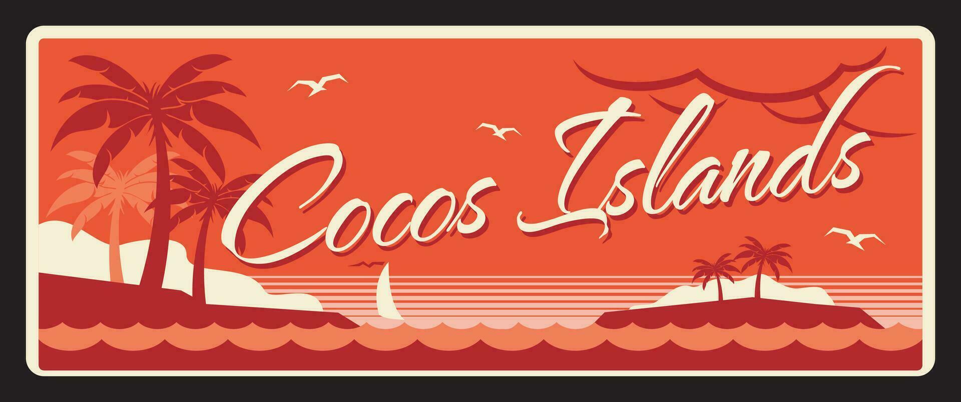 Cocos Islands Australian state retro travel plate vector