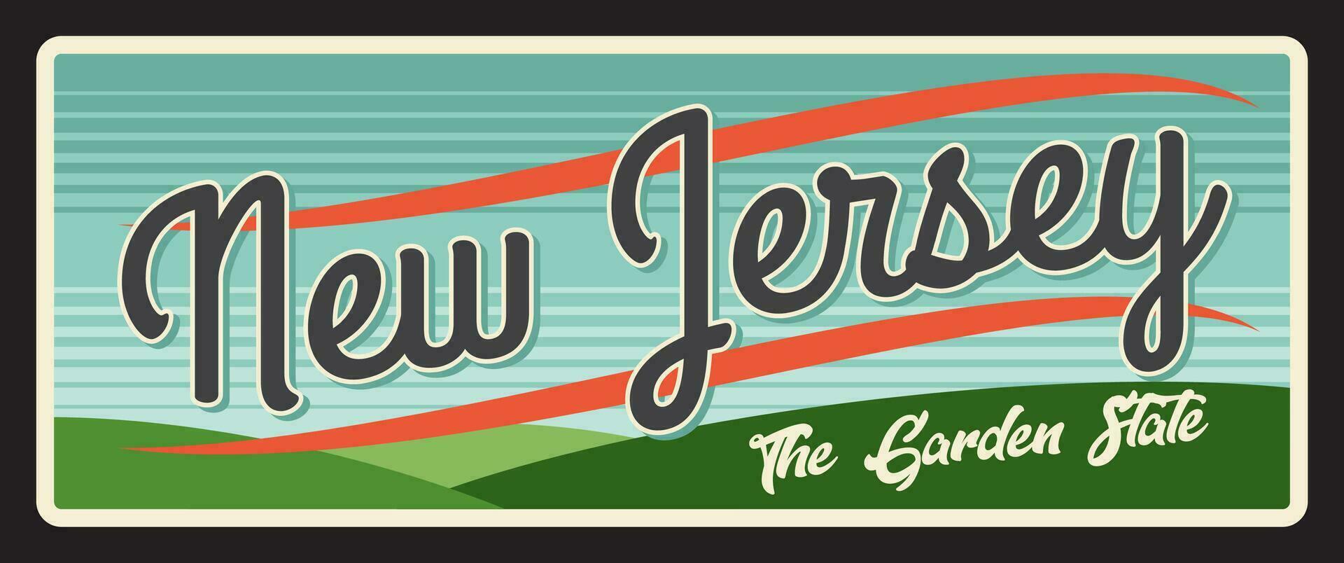 Retro banner New Jersey vintage travel plate vector