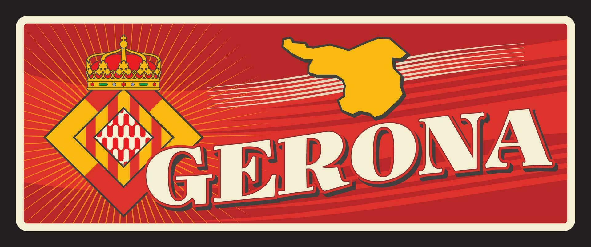 Spain Gerona spanish city retro travel plate vector